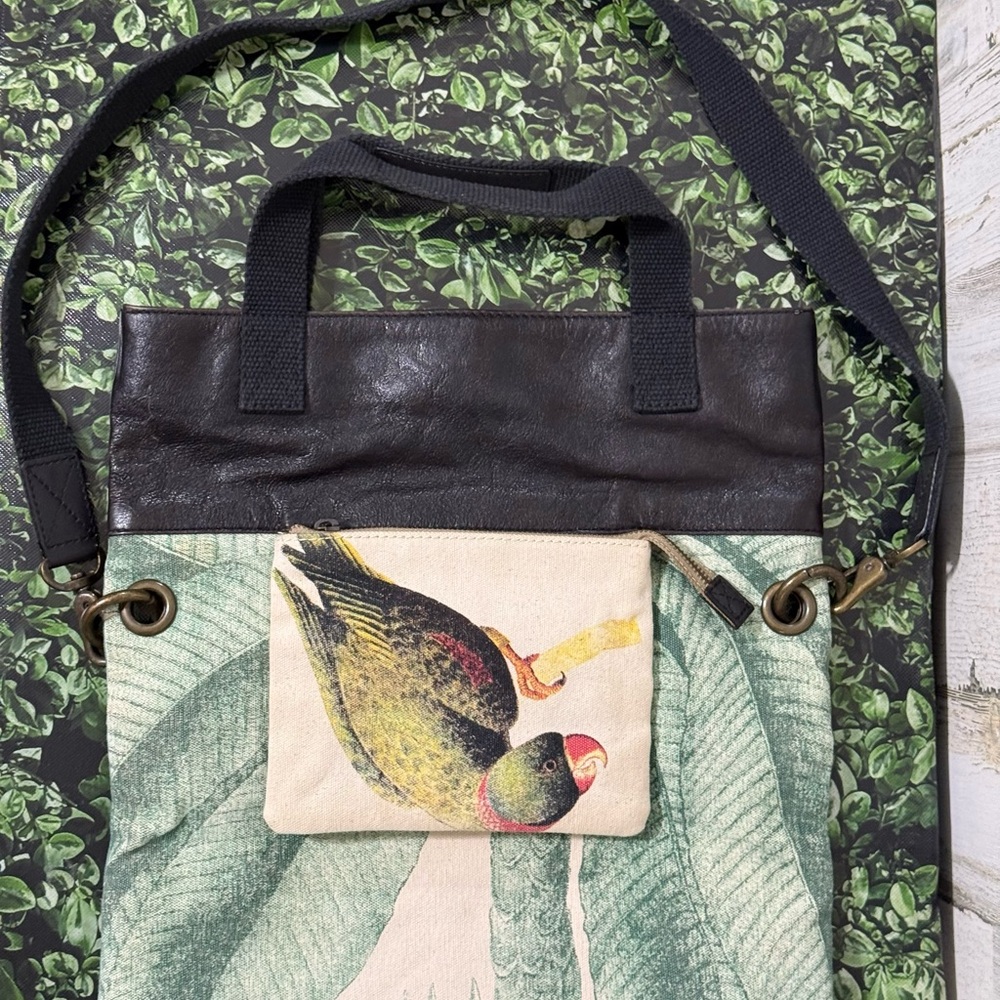 Anthropologie Jasper & Jeera Parrot Print Satchel with Black Leather Strap - Picture 6 of 15